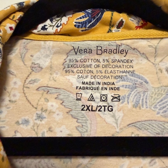 Vera Bradley Mustard Yellow Floral & Bird Print Pajama Top - Picture 2 of 4